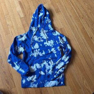 Men Overtime Blue Tie-Dye Hoodie with White Bleach Spots Size Small
